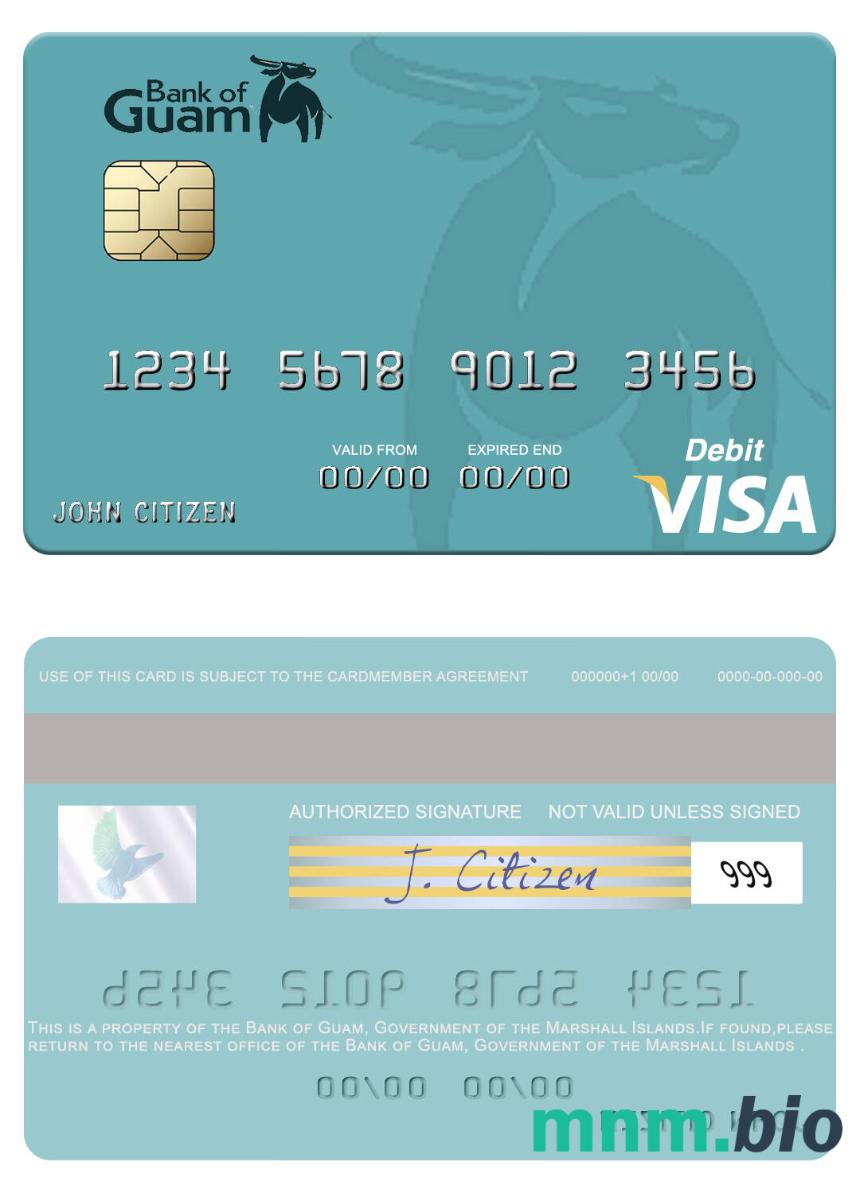 Government of the Marshall Islands Bank of Guam visa debet karta przykład w formacie PSD